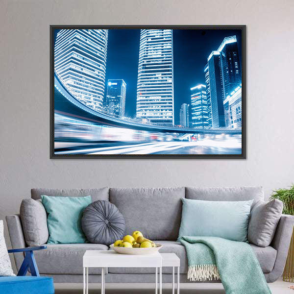 Fast Moving Cars At Night Canvas Wall Art