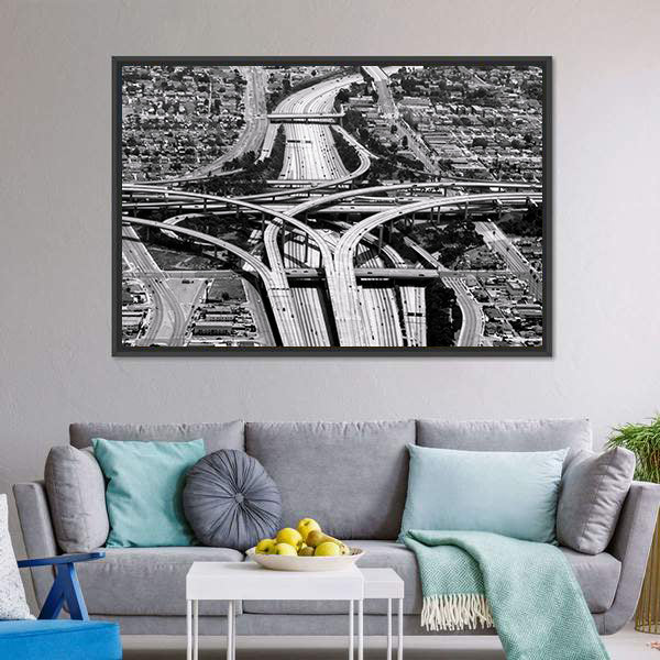 Highway Crossing At Los Angeles Airport Canvas Wall Art
