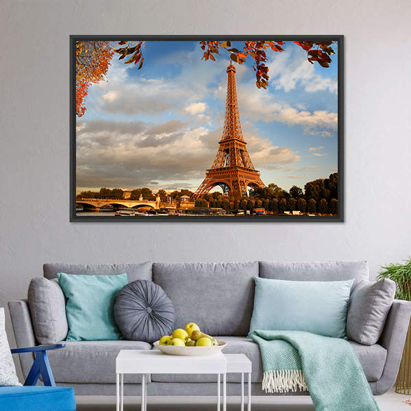 Eiffel Tower In Autumn Paris Canvas Wall Art