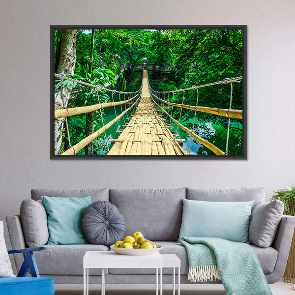 Bamboo Suspension Bridge Canvas Wall Art-3 Horizontal-Gallery Wrap-25" x 16"-Tiaracle