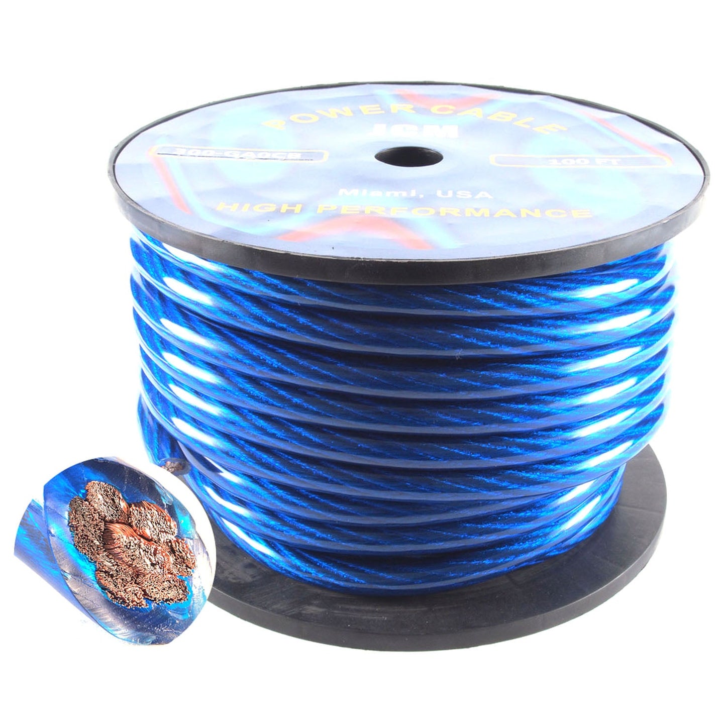 300-GA0/CB100FT 100FT 0GA Clear/Bule Wire