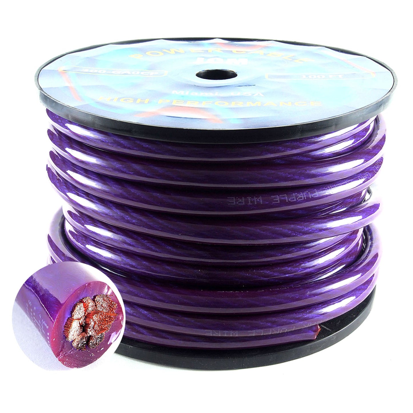 300-GA0/CP100FT 100FT 0GA Clear/Purple Wire