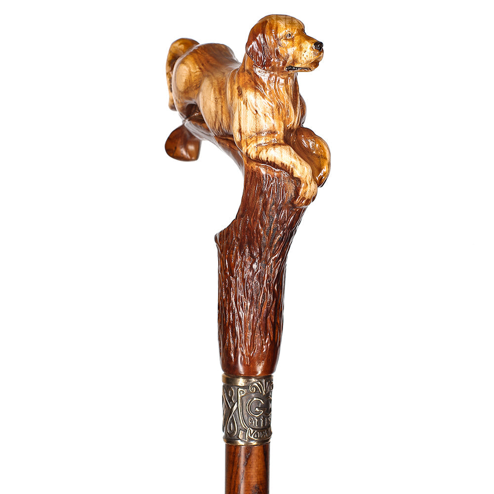 White Labrador Dog Light Wood Artisan Intricate Handcarved Cane