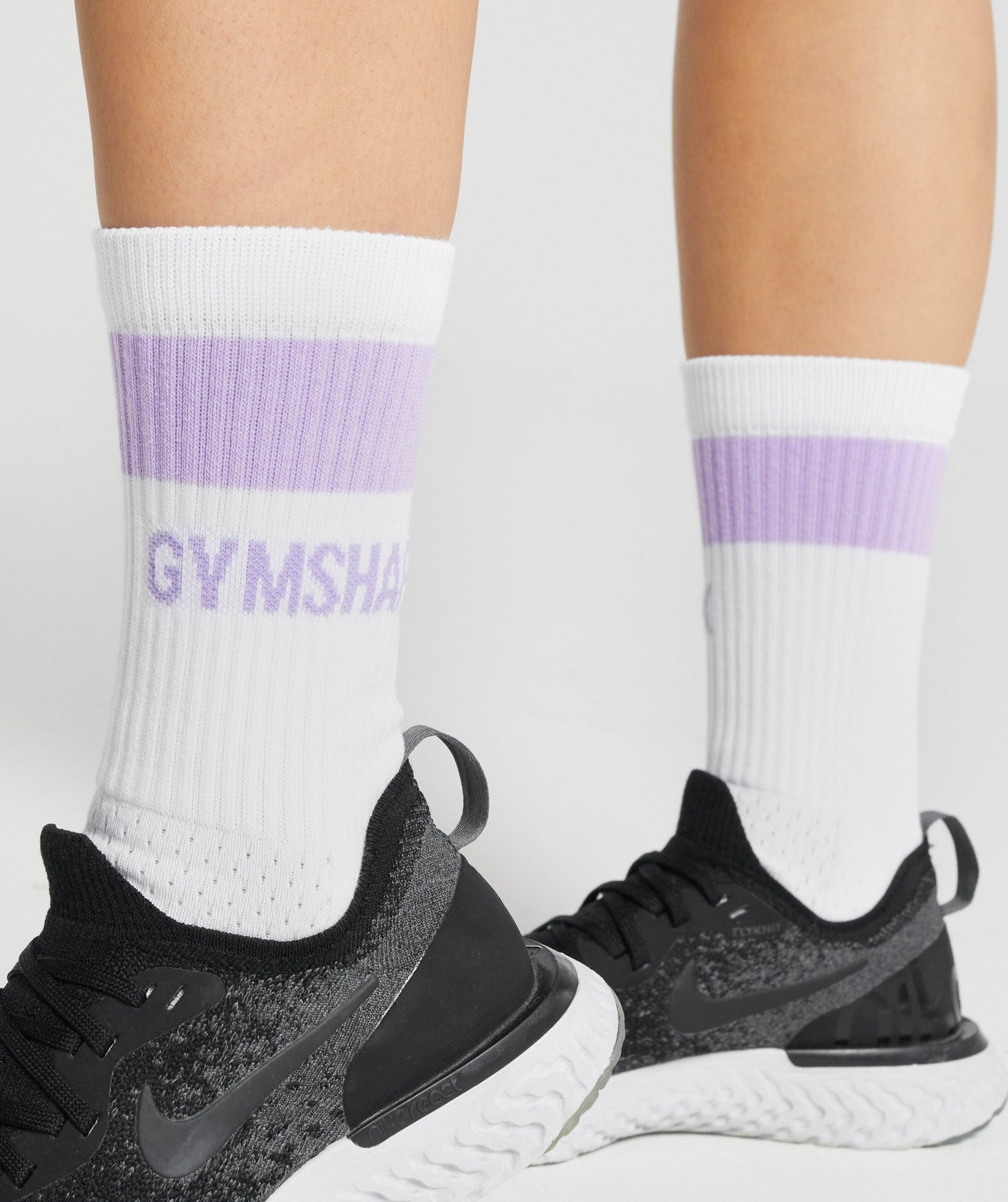 Gymshark Premium Logo Crew Socken 1pk - Weiß/hellpurpur