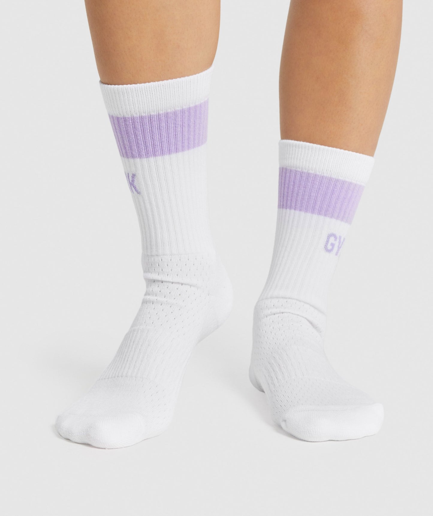 Gymshark Premium Logo Crew Socken 1pk - Weiß/hellpurpur
