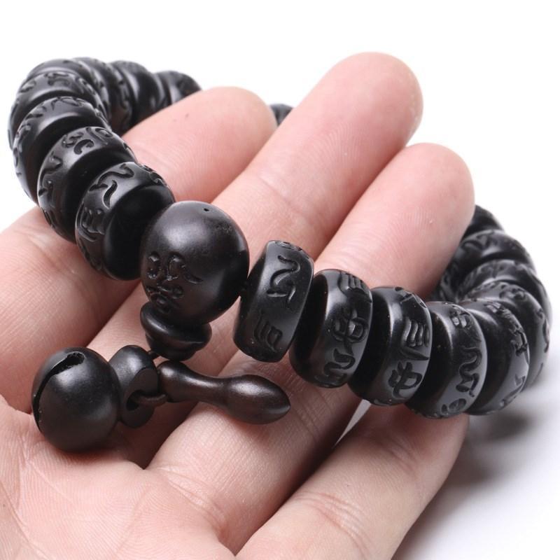 HAND-CARVED PEACHWOOD MALAS TIBETAN BUDDHIST PRAYER BRACELET