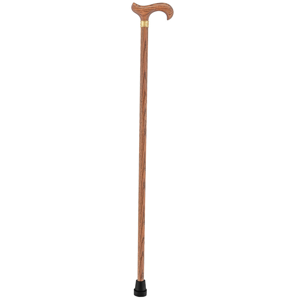Scratch and Dent Genuine Oak Wood Derby Walking Cane With Oak Shaft And Brass Embossed Collar V1918