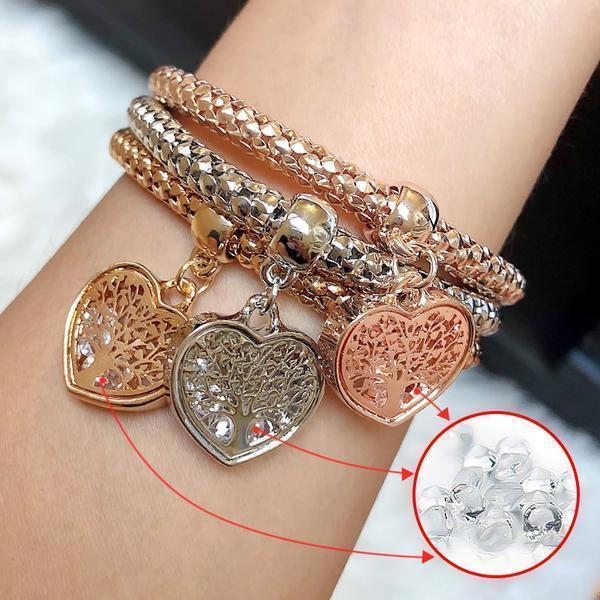 "Tree of Life" Heart Edition Charm Armband mit österreichischen Kristallen