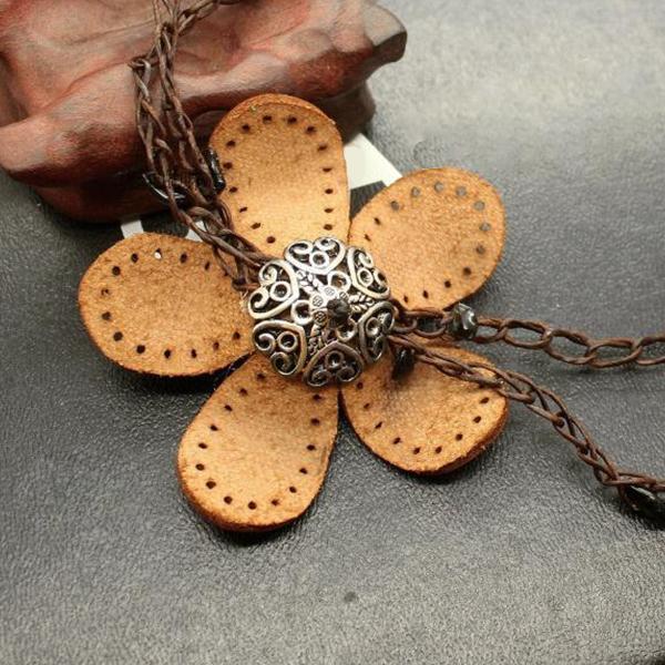 Leather Flower Necklace