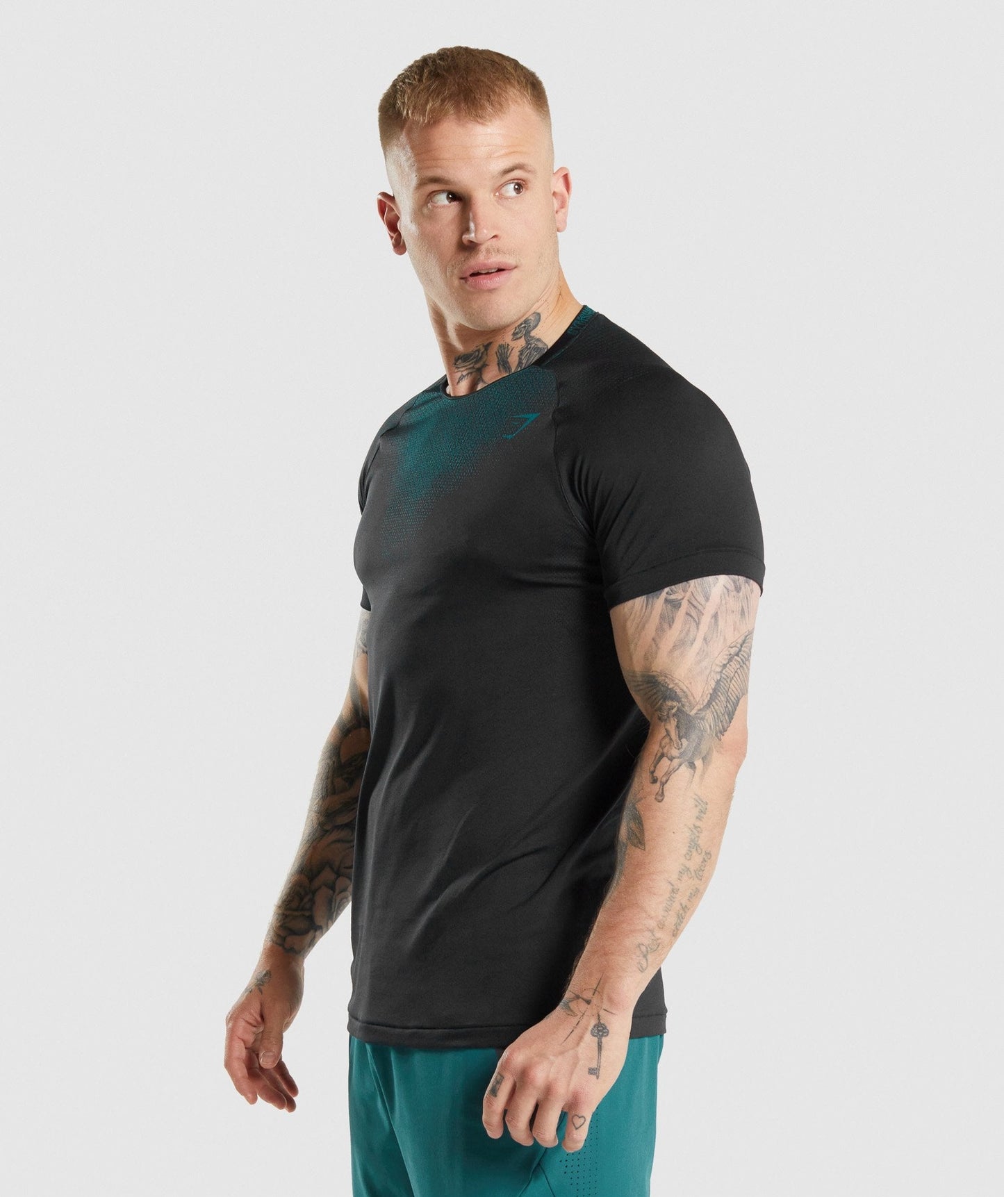 Gymshark Apex Kontrast T -Shirt - Schwarz/Blaugrün