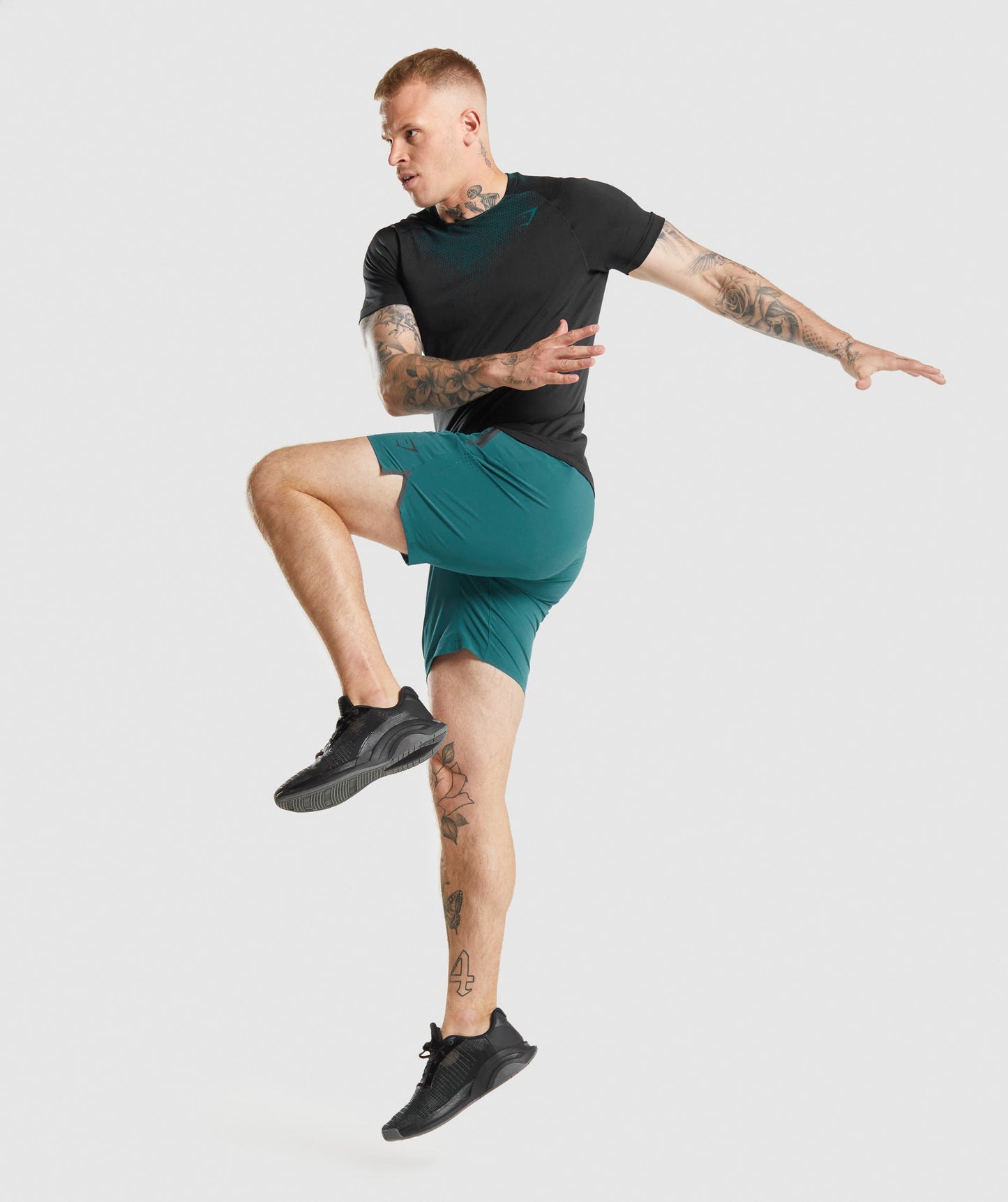 Gymshark Apex Kontrast T -Shirt - Schwarz/Blaugrün