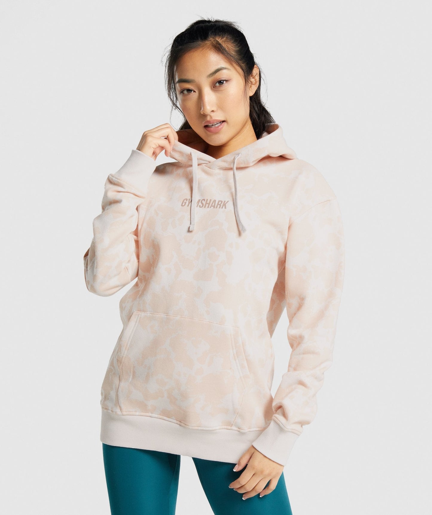Gymshark Camo Grafik übergroßer Hoodie - Creme/Hellbraun