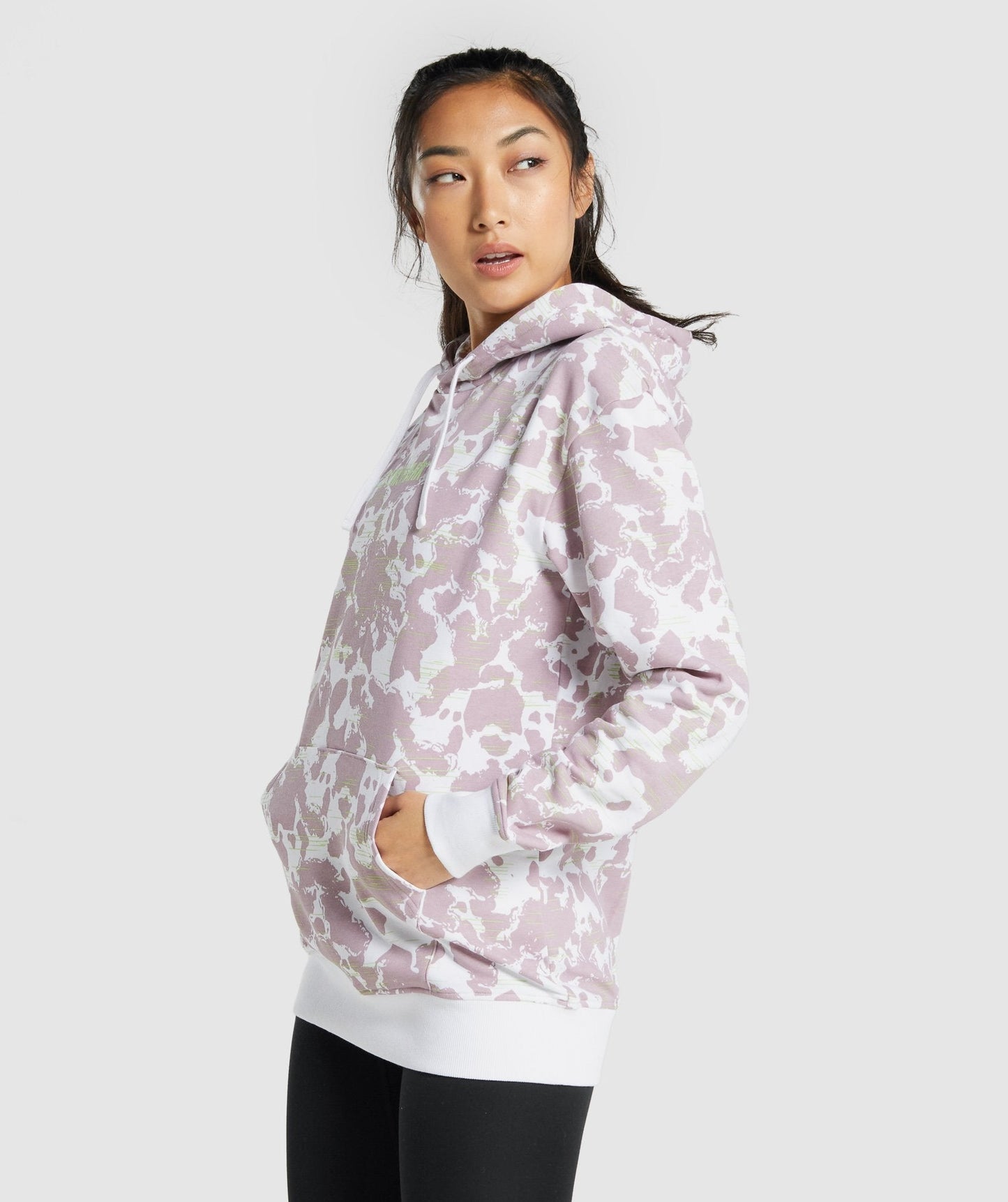 Gymshark Camo Grafik Übergroßer Hoodie - Weiß/Lila Druck