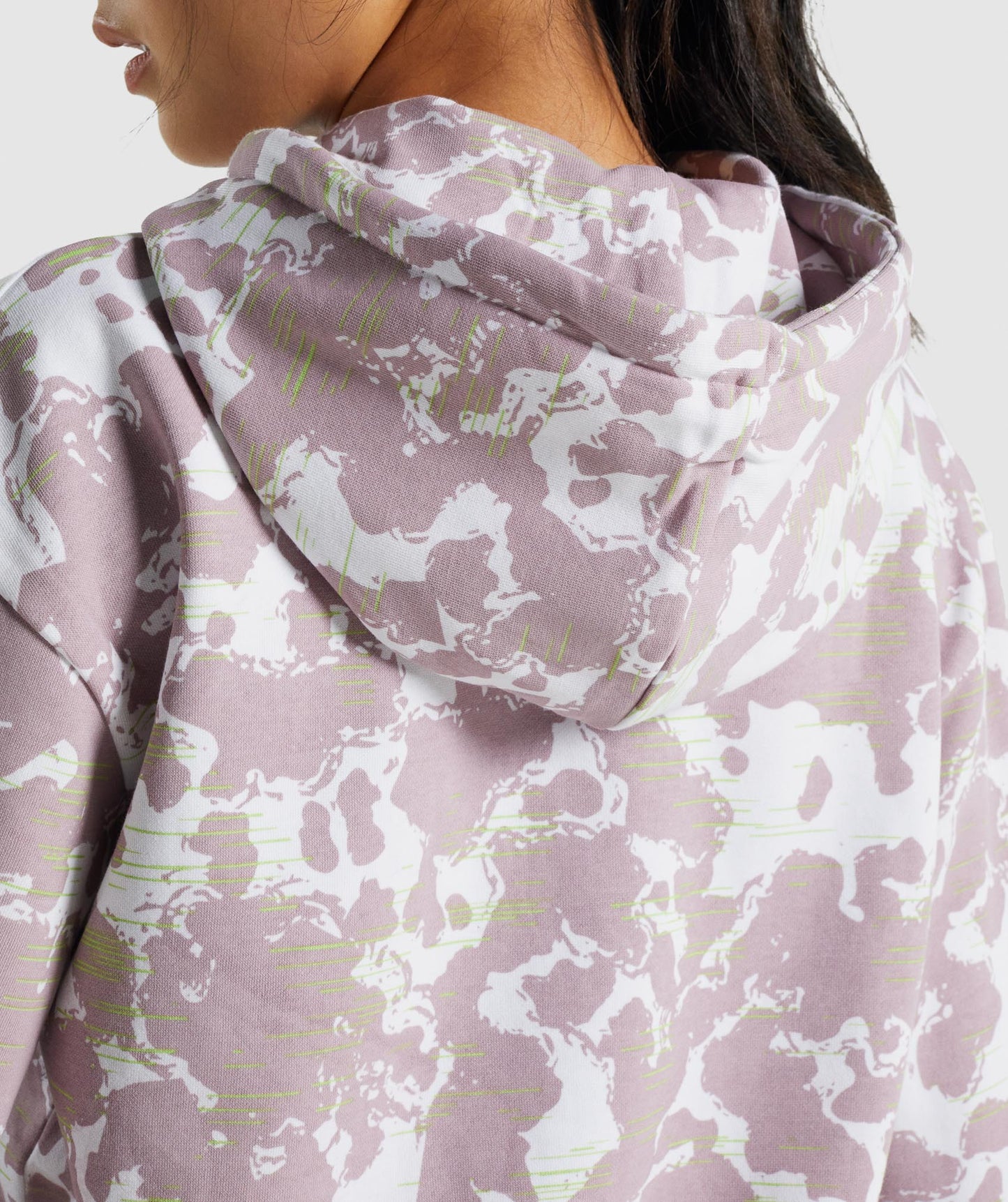 Gymshark Camo Grafik Übergroßer Hoodie - Weiß/Lila Druck