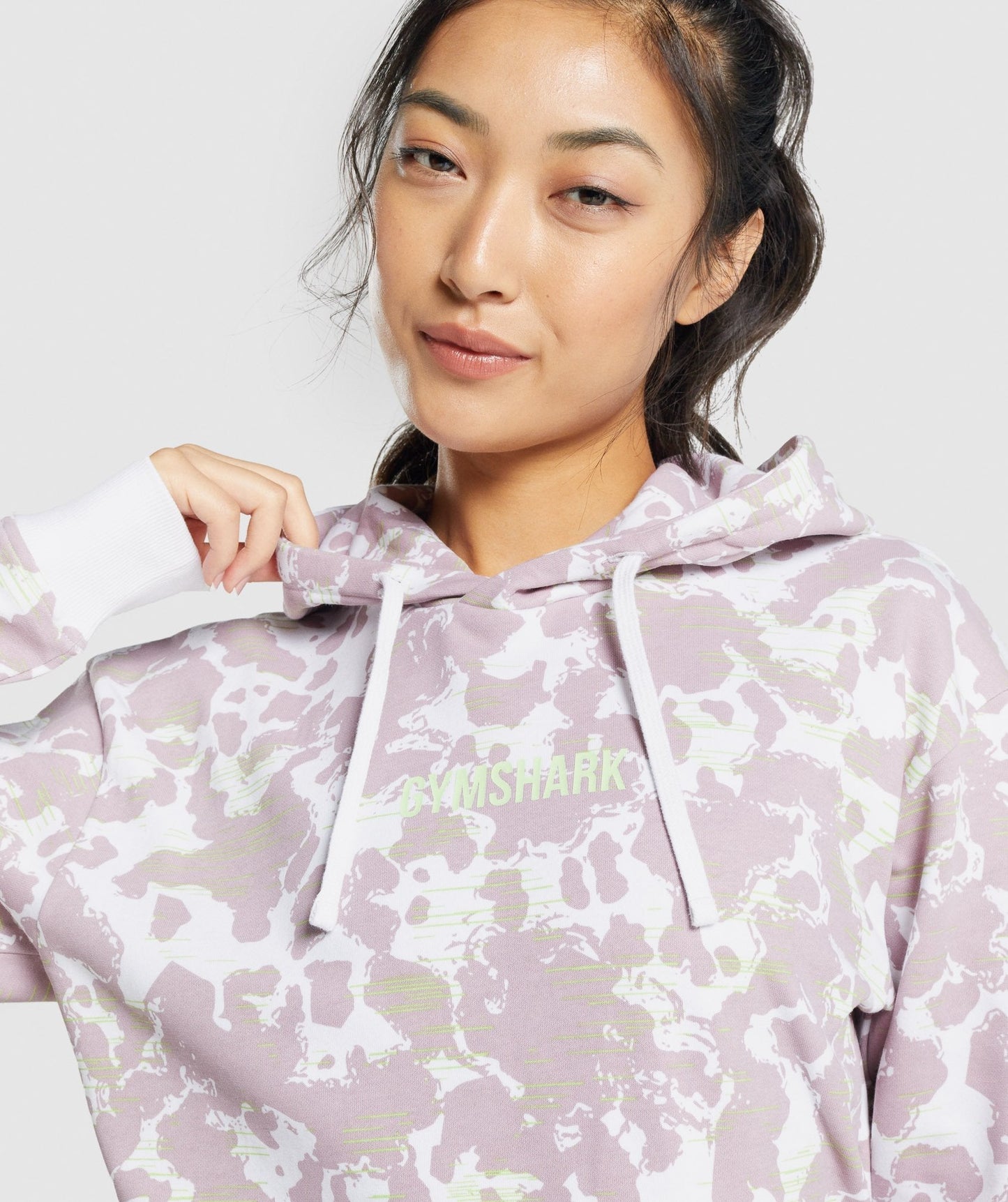 Gymshark Camo Grafik Übergroßer Hoodie - Weiß/Lila Druck