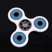 Fidget Hand Spinner White with Blue Rings