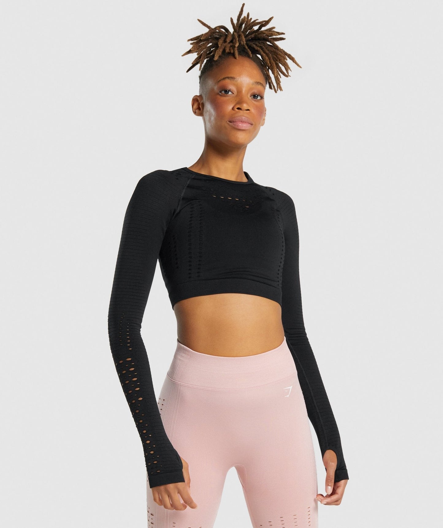 Gymshark Glühen langhärme nahtloses Erntepunkt - schwarz
