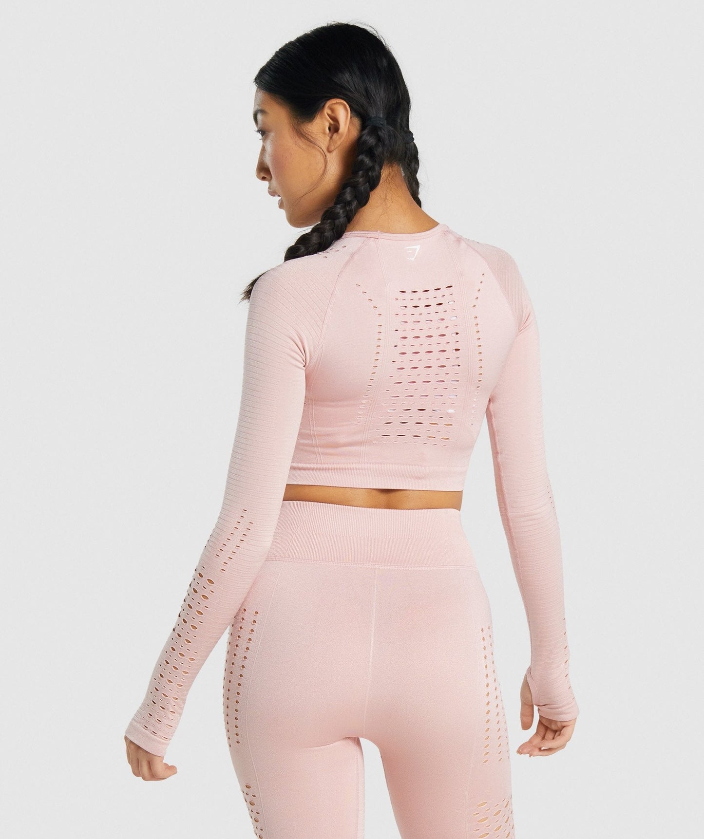 Gymshark Glühen langhärme nahtloses Erntepunkt - hellrosa
