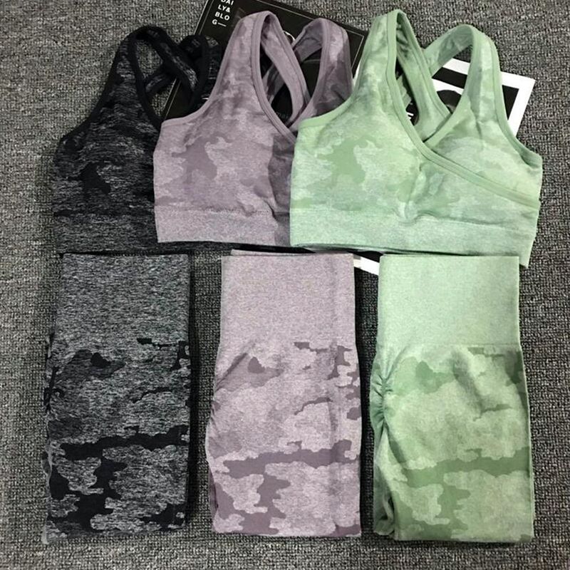 Newest Yoga Set Women Seamless Camouflage Tops/Pants Fitness Sports Bra High Waist GYM leggings Camo Fitness Suit Workout Sets