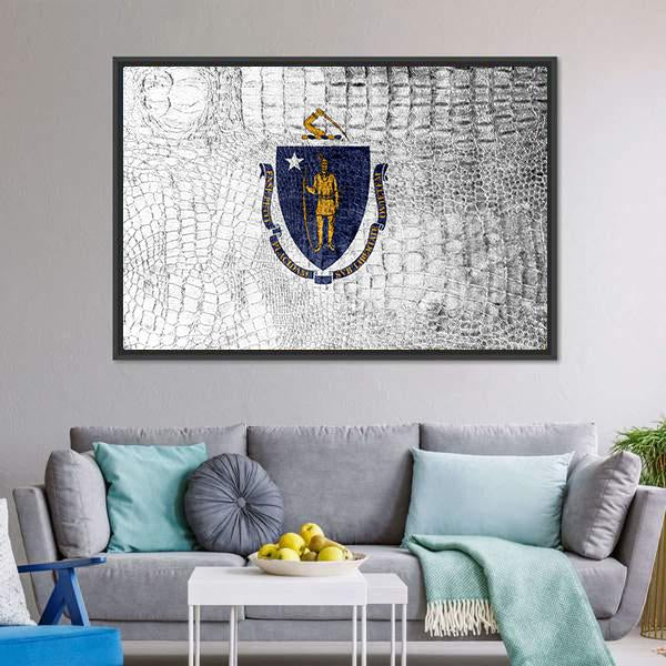 Massachusetts State Flag Canvas Wall Art-3 Horizontal-Gallery Wrap-25" x 16"-Tiaracle