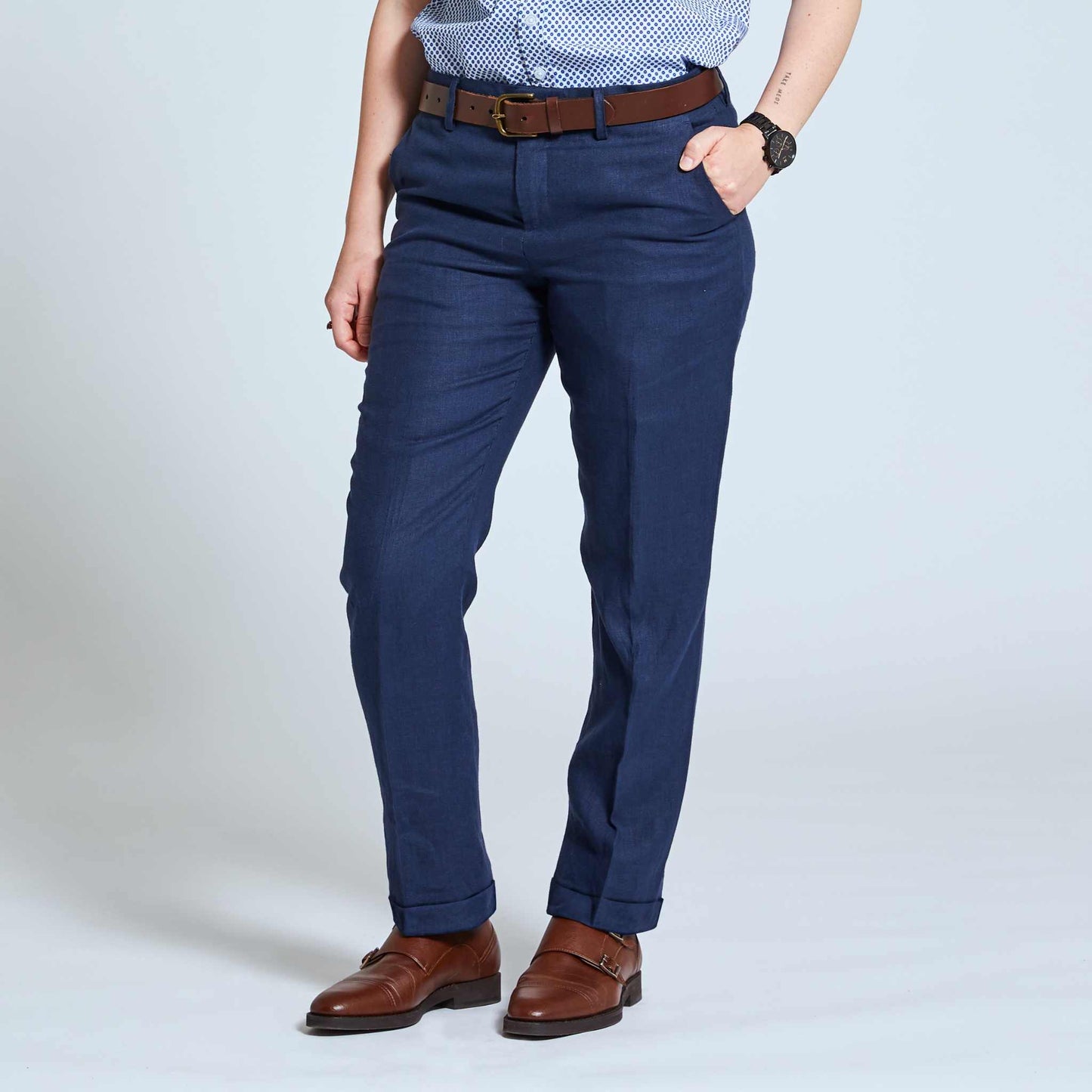 Marineblaue Leinenhose