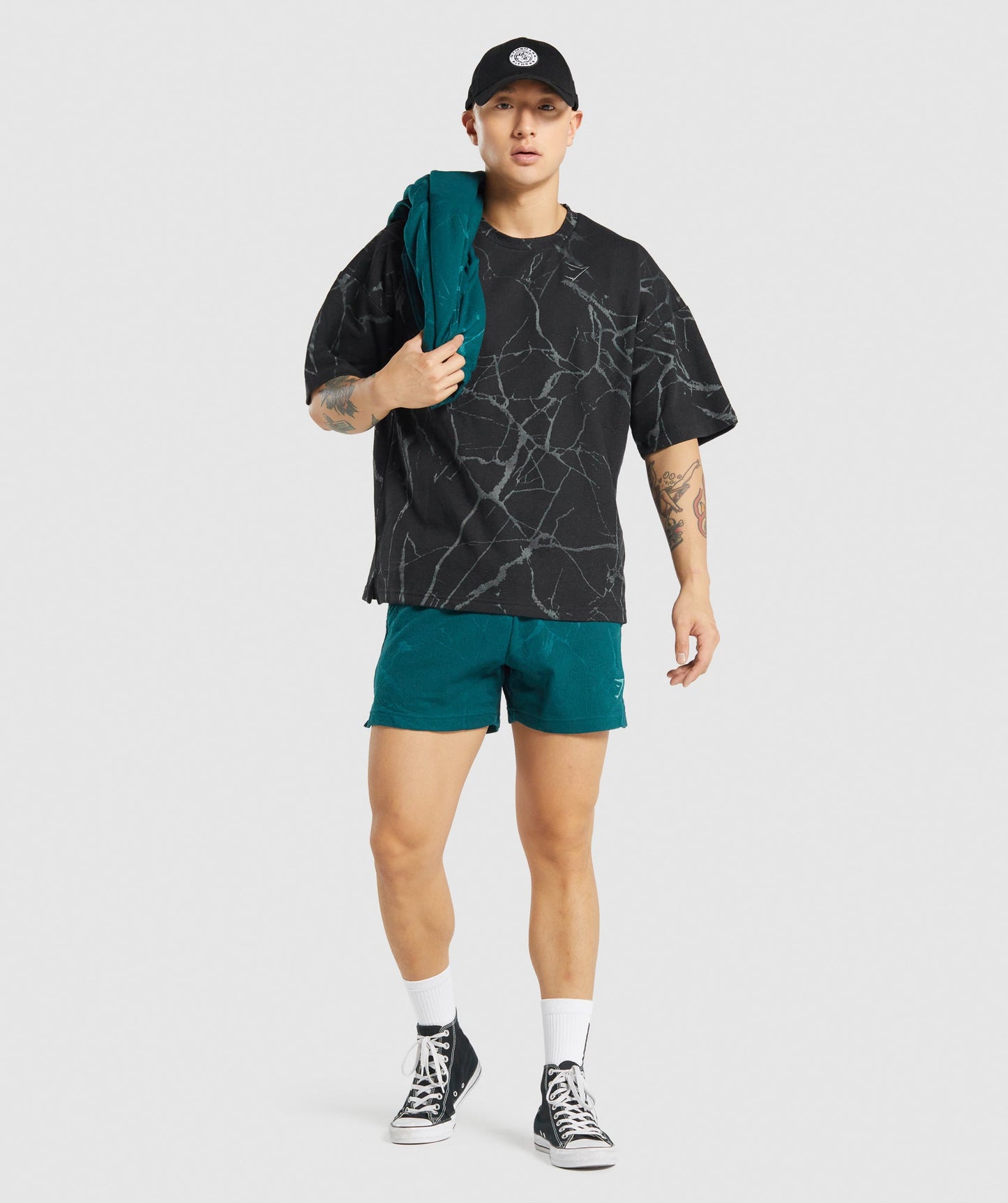 Gymshark Power 5 "Shorts - blaugrüne Druck