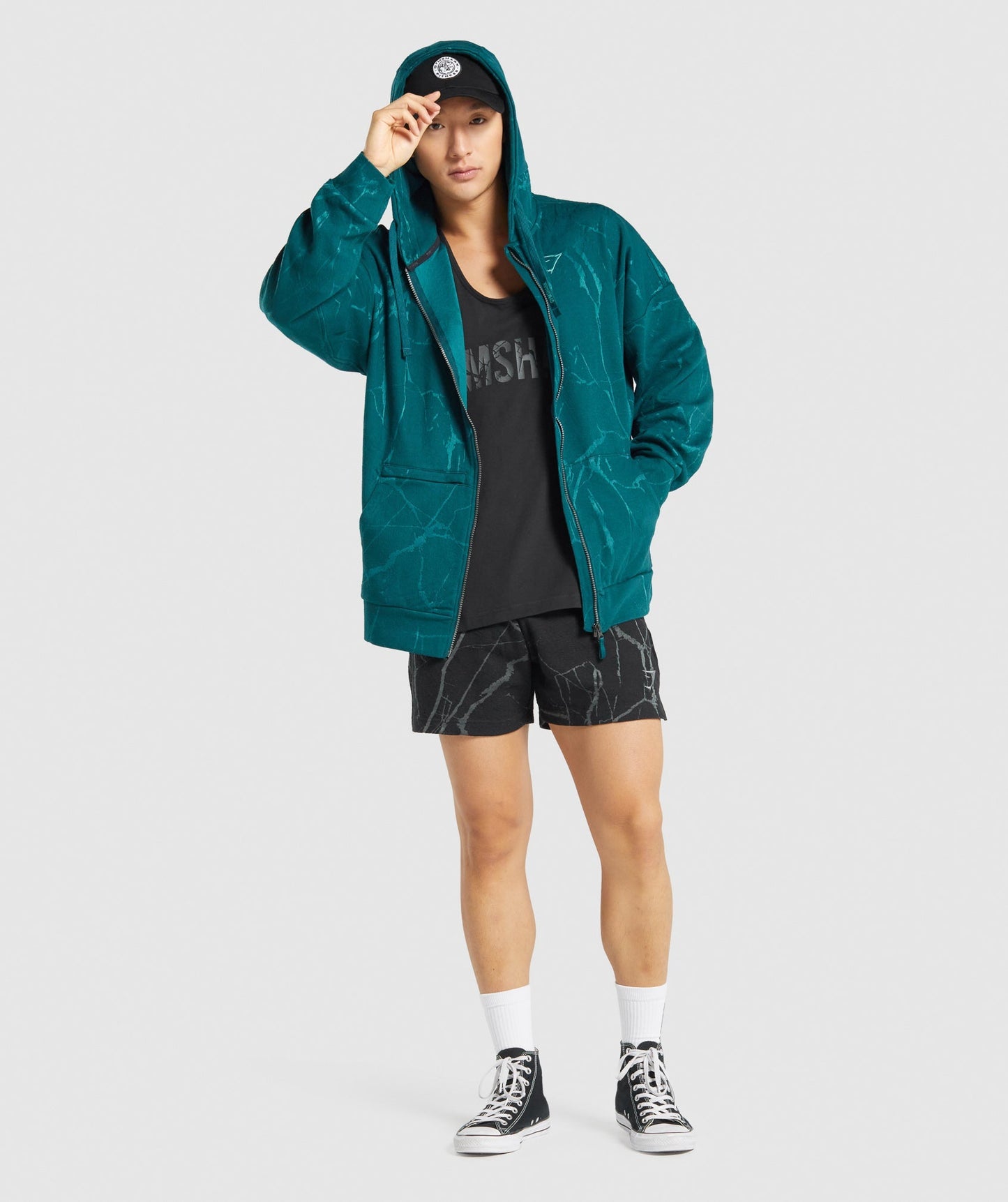 Gymshark Power Zip Up Hoodie - Teal Print