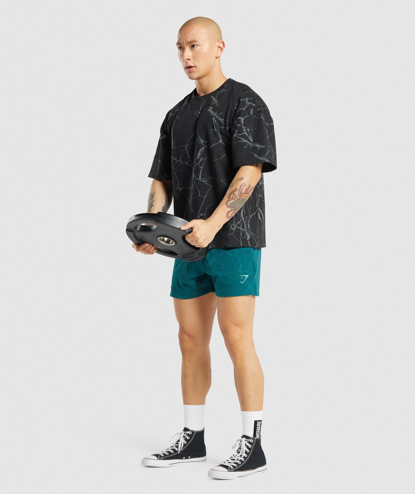 Gymshark Power Kurzarm Sweatshirt - Schwarzer Druck