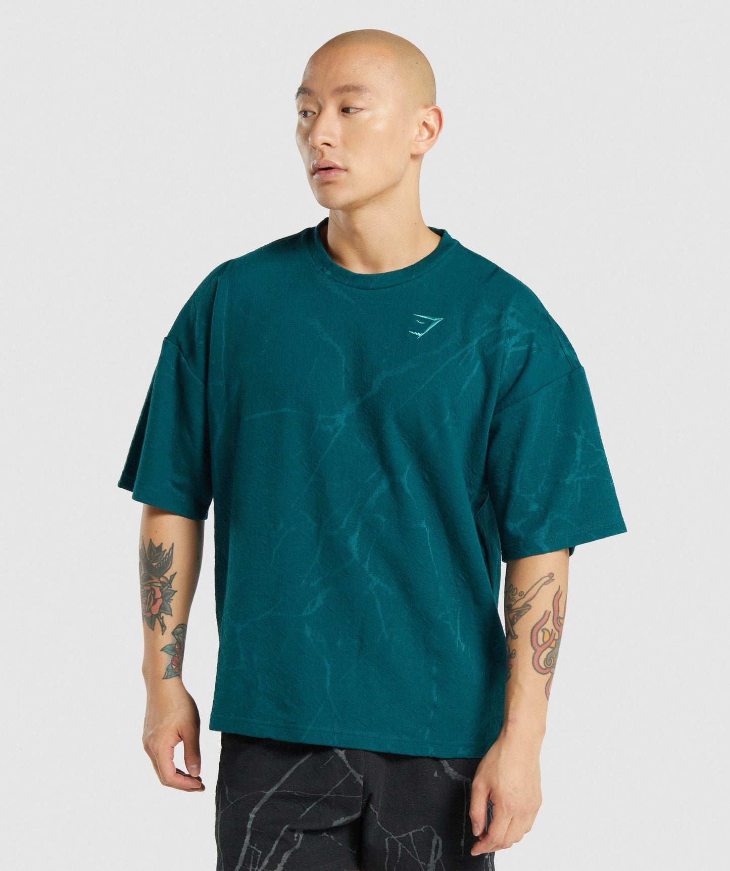 Gymshark Power Kurzarm Sweatshirt - Blauglee Print