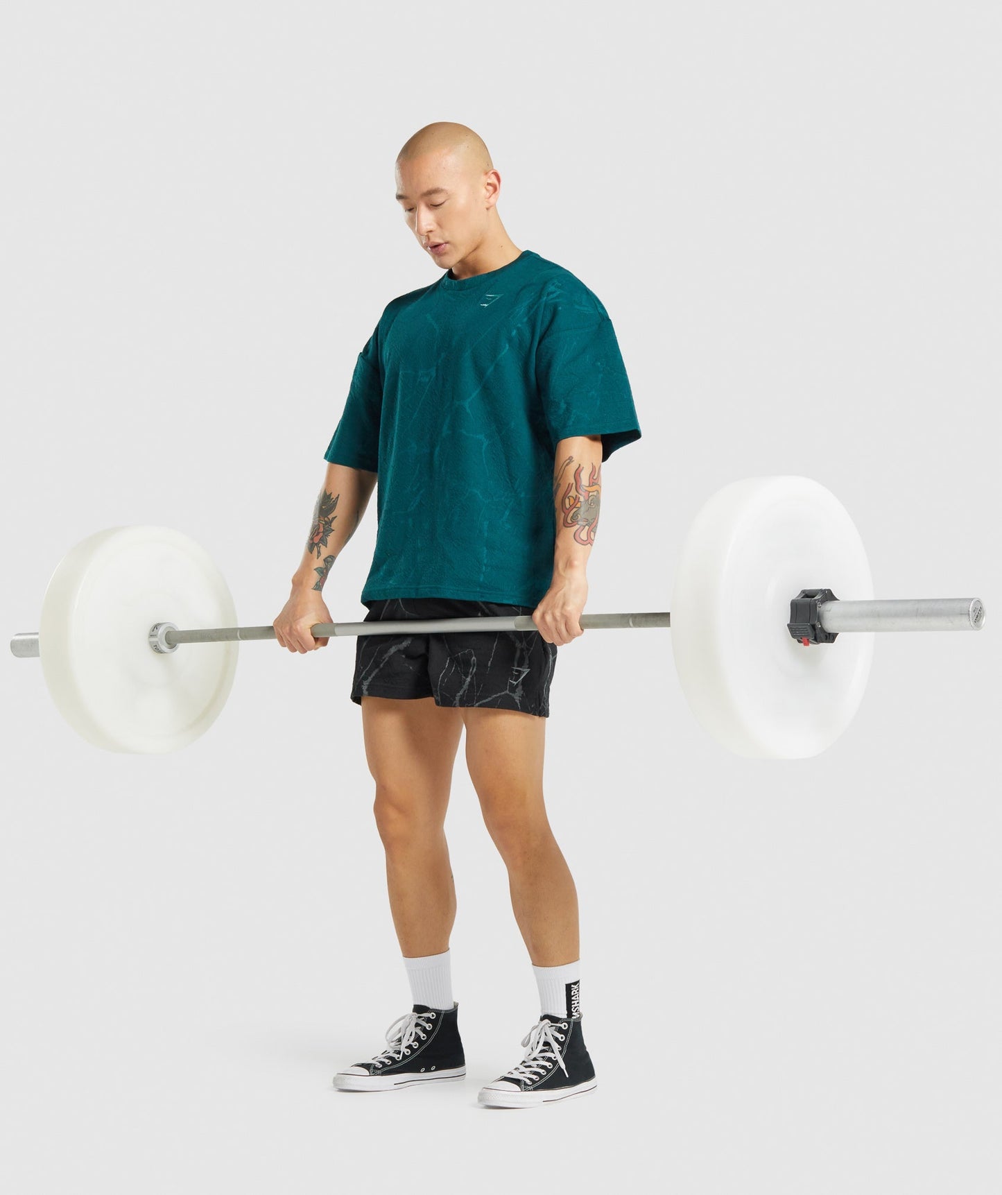 Gymshark Power Kurzarm Sweatshirt - Blauglee Print