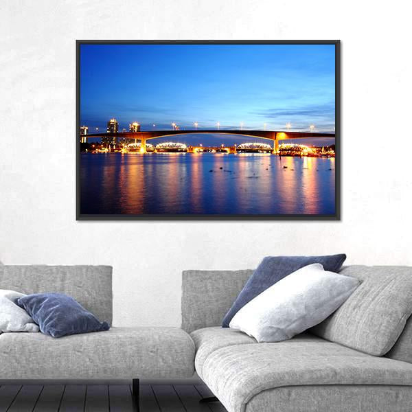 Rama 9 Bridge In Bangkok Canvas Wall Art-3 Horizontal-Gallery Wrap-25" x 16"-Tiaracle