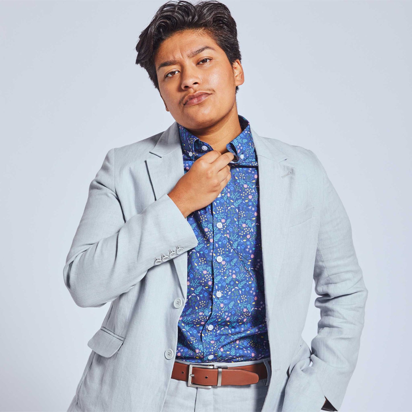 Das Ray Blue Ditsy Kurzarmhemd