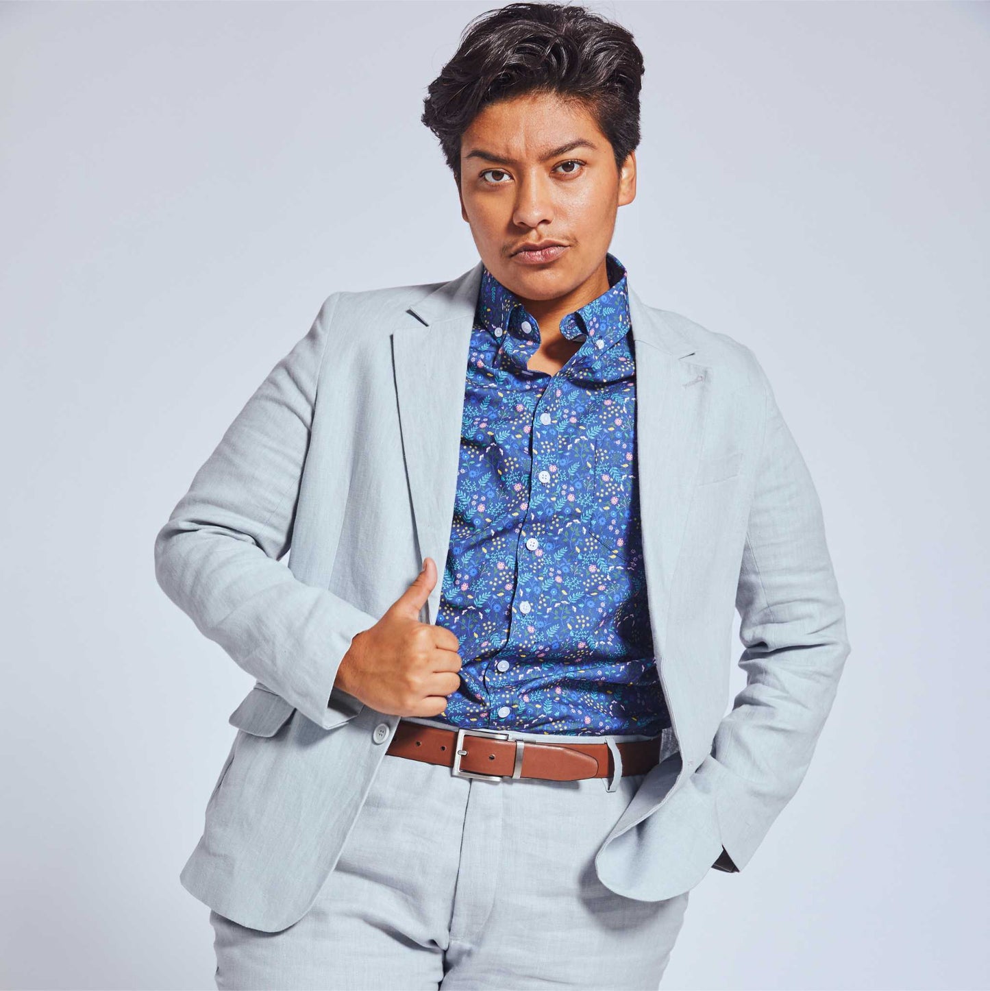 Das Ray Blue Ditsy Kurzarmhemd