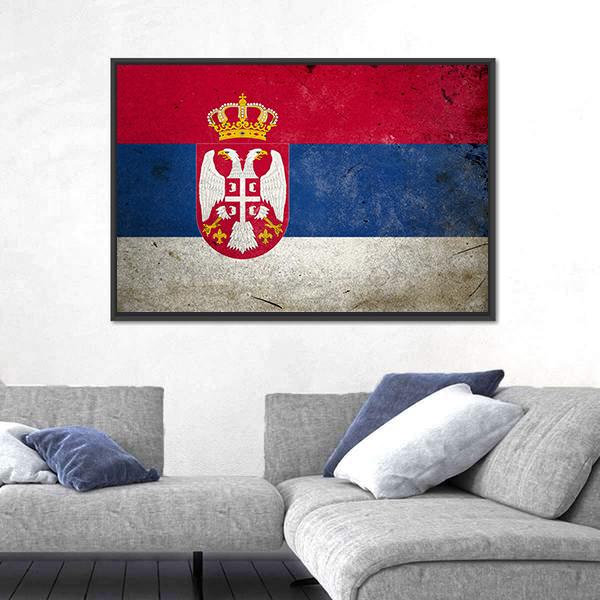 Serbia Flag On Grunge Texture Canvas Wall Art-3 Horizontal-Gallery Wrap-25" x 16"-Tiaracle