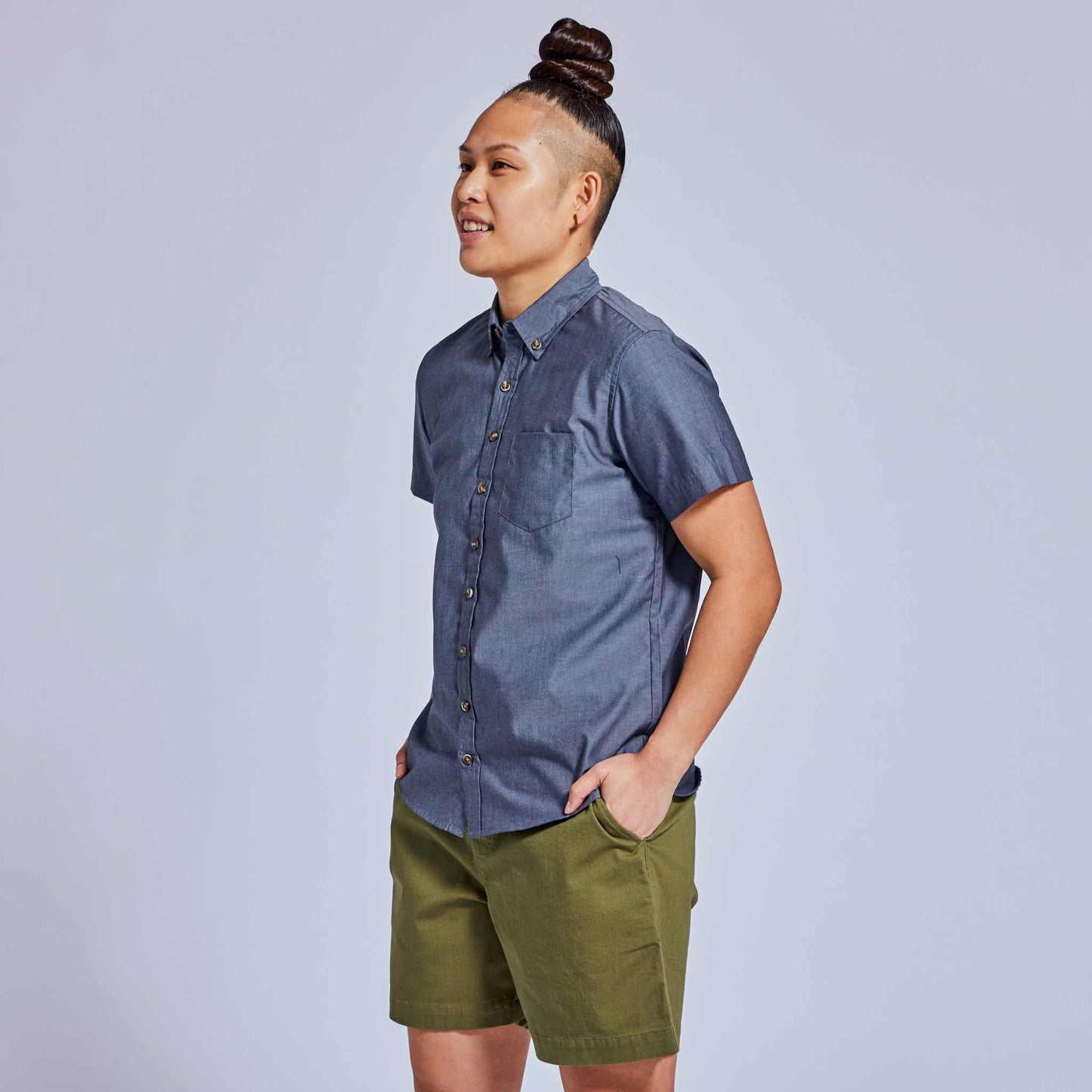 Slate Blue Chambray Short-Sleeve Shirt