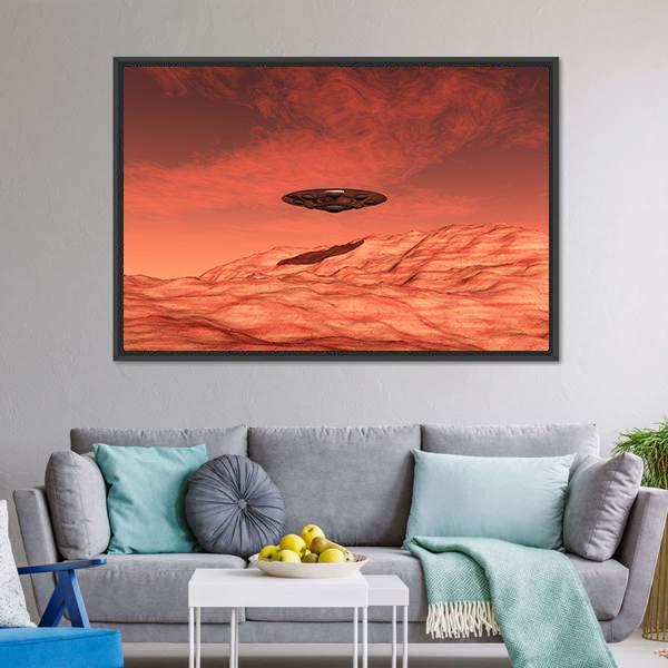 Spaceship On Mars Canvas Wall Art-3 Horizontal-Gallery Wrap-25" x 16"-Tiaracle