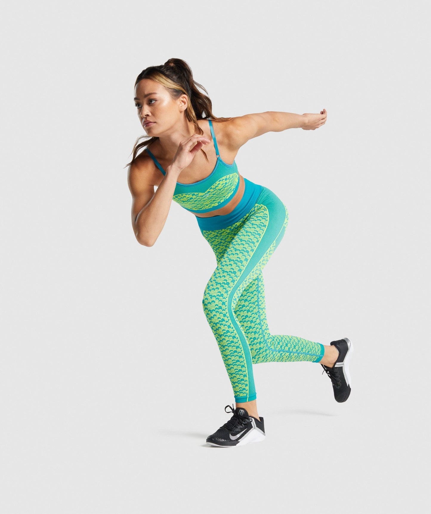 Gymshark WTFLEX nahtlos hohe Taillengänge - Chevron | Blau