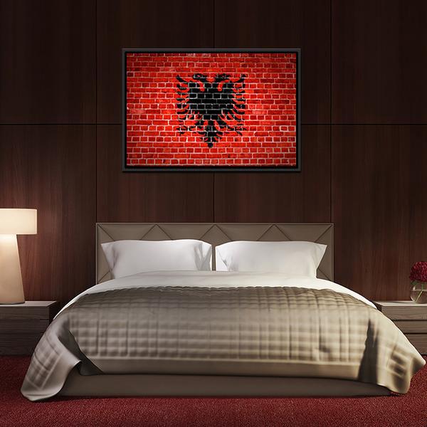 Albanian Flag On Brick Wall Canvas Wall Art-3 Horizontal-Gallery Wrap-25" x 16"-Tiaracle