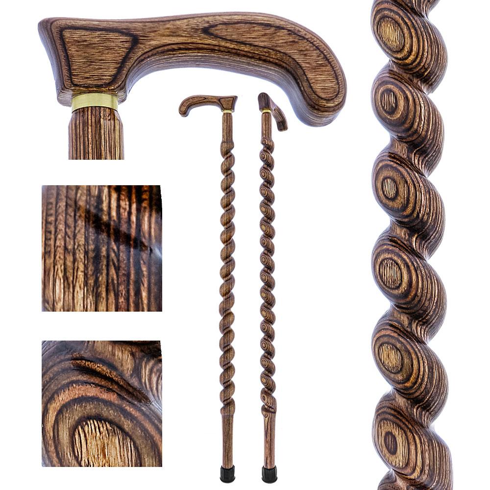 Scratch and Dent Brown Colortone Classic Rope Twist Derby Handle Walking Cane With laminate Birchwood Shaft V1594