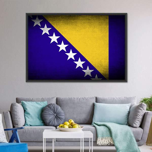 Bosnia & Herzegovina Flag Canvas Wall Art-1 Piece-Floating Frame-24" x 16"-Tiaracle