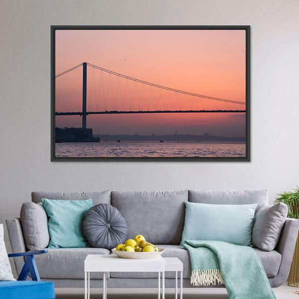 Bosphorus Bridge At Sunset Canvas Wall Art-1 Piece-Floating Frame-24" x 16"-Tiaracle