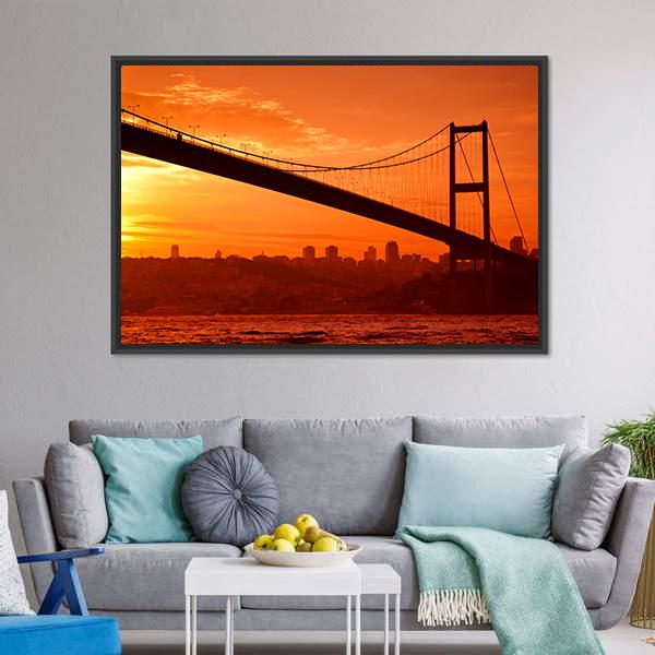 Bosphorus Bridge Canvas Wall Art-1 Piece-Floating Frame-24" x 16"-Tiaracle