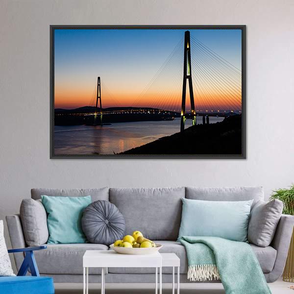 Bridge On Russian Island Canvas Wall Art-1 Piece-Floating Frame-24" x 16"-Tiaracle