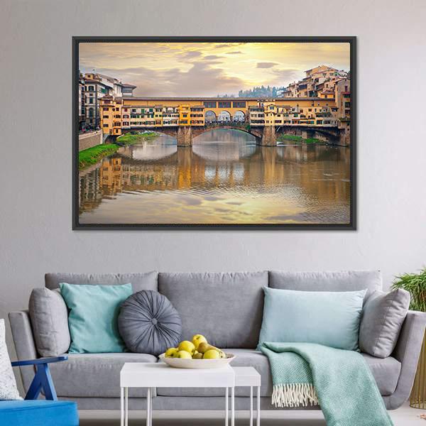 Bridge Over River Arno Canvas Wall Art-1 Piece-Floating Frame-24" x 16"-Tiaracle