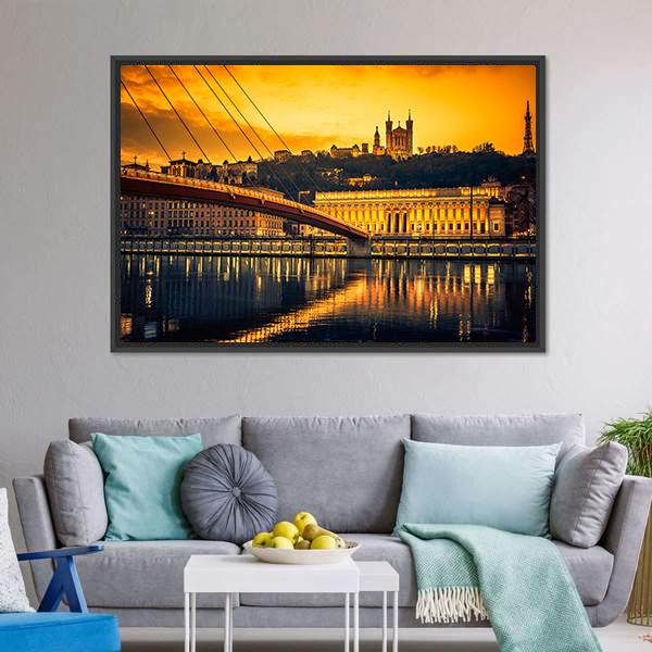 Bridge Over Saone River Canvas Wall Art-1 Piece-Floating Frame-24" x 16"-Tiaracle