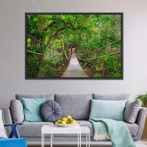 Bridge To The Jungle Canvas Wall Art-1 Piece-Floating Frame-24" x 16"-Tiaracle