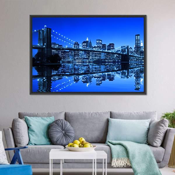 Brooklyn Bridge In NY Canvas Wall Art-1 Piece-Floating Frame-24" x 16"-Tiaracle