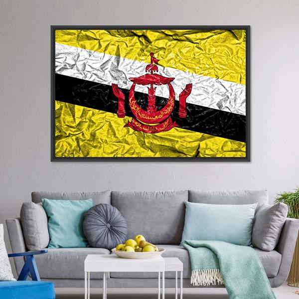 Brunei Vintage Flag Canvas Wall Art-1 Piece-Floating Frame-24" x 16"-Tiaracle
