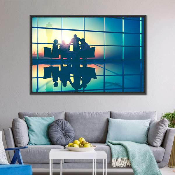 Business Meeting Canvas Wall Art-1 Piece-Floating Frame-24" x 16"-Tiaracle