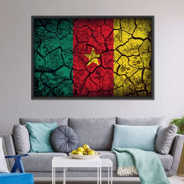 Cameroon Flag On Crack Soil Canvas Wall Art-1 Piece-Floating Frame-24" x 16"-Tiaracle